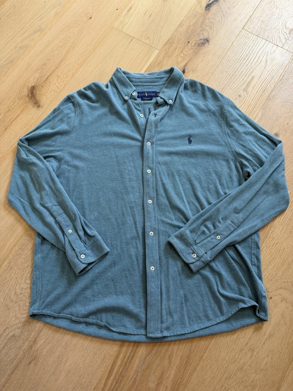 Polo Ralph Lauren Shirt Mens XXL Featherweight Mesh Long Sleeve Button Down Blue